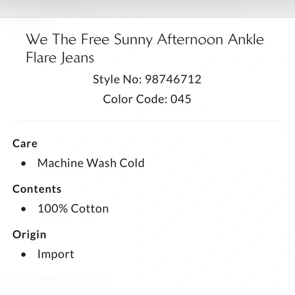 We The Free Sunny Afternoon Ankle Flare Jeans NWOT Size: 31 Color: Lazing About - Picture 6 of 6